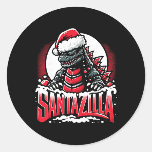 Adesivo Redondo Natal Kaiju Santazilla Monstro Japonês Dinossauro
