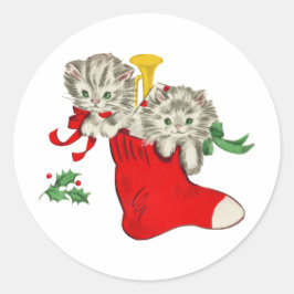 Adesivo Redondo Natal Kittens Vintage Gift