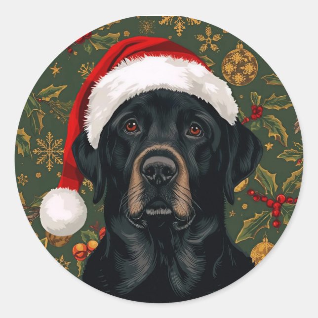 Adesivo Redondo Natal labrador preto (Frente)