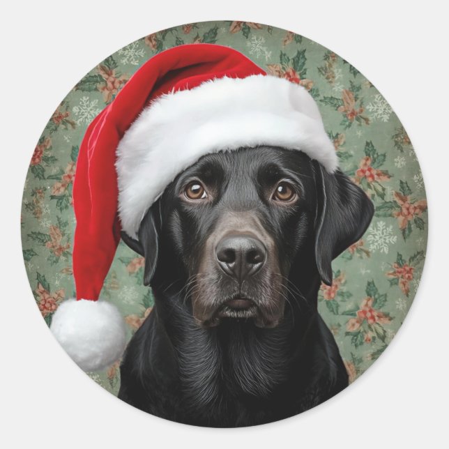 Adesivo Redondo Natal labrador preto (Frente)