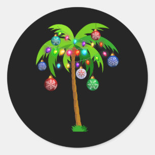 Adesivo Redondo Natal Lights Palm Tree Fun Hawaii Beach Tropic