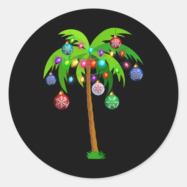 Adesivo Redondo Natal Lights Palm Tree Fun Hawaii Beach Tropic (Frente)
