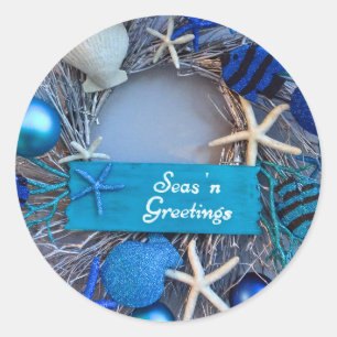 Adesivo Redondo Natal litoral tropical do feriado do Seashell