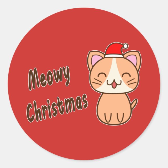 Adesivo Redondo Natal Meowy (Frente)