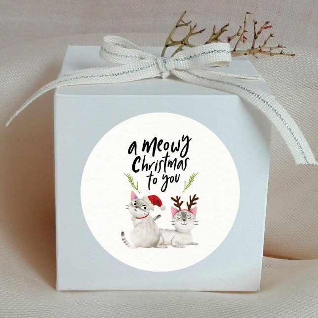 Adesivo Redondo Natal Meowy Amantes de Gatos Fofos (Criador carregado)