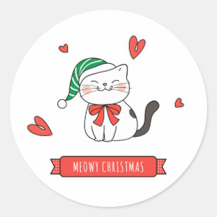 Adesivo Redondo Natal Minimalista Gatinho do Papai Noel Meowy Chri