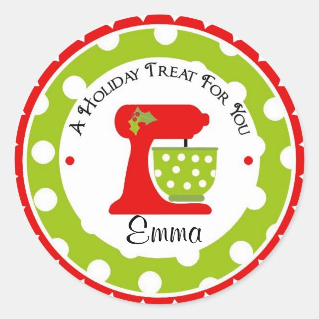 Adesivo Redondo Natal Mixando Bowl com Bolinhas (Frente)