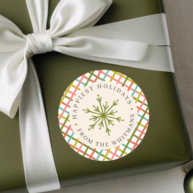 Adesivo Redondo Natal Moderno Colorido Crisscross Snowflake (Criador carregado)