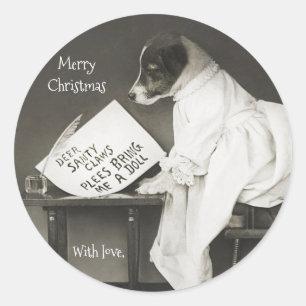Adesivo Redondo Natal Moderno de Cachorro Fofo Personalizado