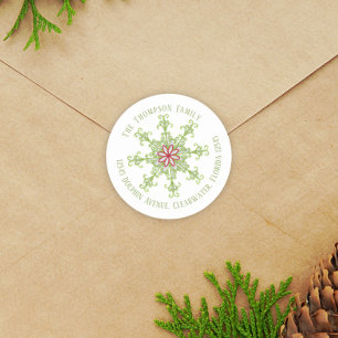 Adesivo Redondo Natal Moderno Fofo Endereço de Retorno Flocos de N