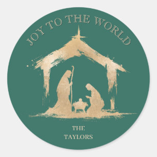 Adesivo Redondo Natal moderno Natividade religiosa Mary & Joseph