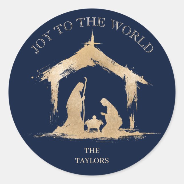 Adesivo Redondo Natal moderno Natividade religiosa Mary & Joseph (Frente)