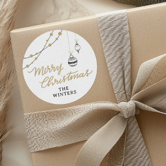 Adesivo Redondo Natal Moderno Personalizado Preto e Dourado