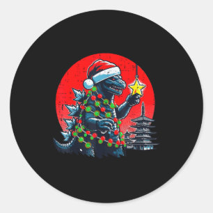 Adesivo Redondo Natal Monstro Japonês Papai Noel Estrela Natal Mul