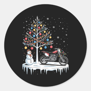 Adesivo Redondo Natal Moto de Trilha Motocicleta Boneco de Neve Ár