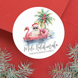 Adesivo Redondo Natal na Praia Mele Kalikimaka