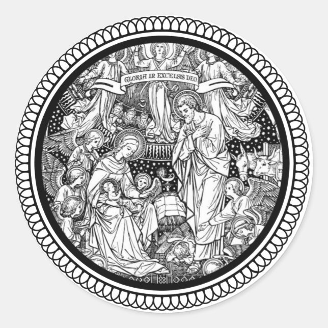 Adesivo Redondo Natal Nascimento de Jesus Mary Joseph (Frente)