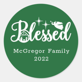 Adesivo Redondo Natal Natividade Bendito Verde e Branco