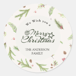 Adesivo Redondo Natal natural, botânico elegante