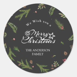 Adesivo Redondo Natal natural mínimo elegante Botânica Verde
