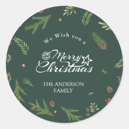 Adesivo Redondo Natal natural mínimo elegante Botânica Verde