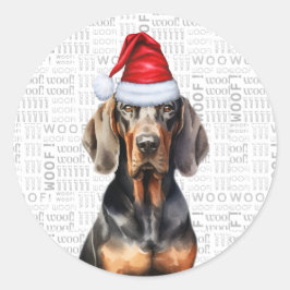 Adesivo Redondo Natal Negro e Tan Coonhound Woof Dog Lover