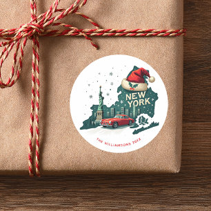 Adesivo Redondo Natal no Estado de Nova York Personalizado Feriado