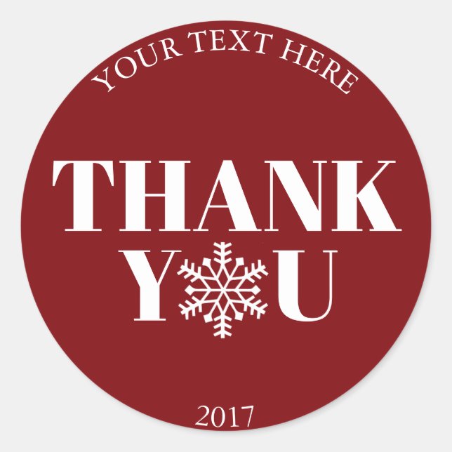 Adesivo Redondo Natal Obrigado Snowflake Red White (Frente)