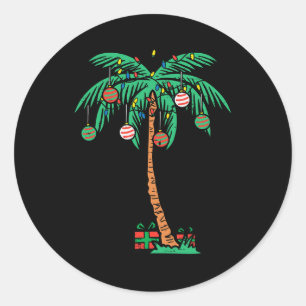 Adesivo Redondo Natal Palm Xmas Tree Tropical Beach Hawaii Wom