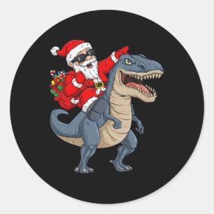Adesivo Redondo Natal Papai Noel Andando Dinossauro T Rex Boys K