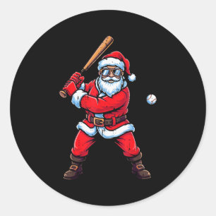 Adesivo Redondo Natal Papai Noel Beisebol Batedor Natal Esportes H