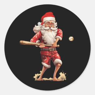 Adesivo Redondo Natal Papai Noel com Baseball Bat Xmas Softb
