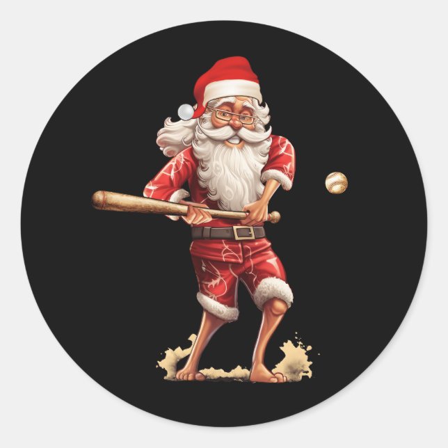 Adesivo Redondo Natal Papai Noel com Baseball Bat Xmas Softb (Frente)