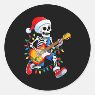 Adesivo Redondo Natal Papai Noel Esqueleto Tocando Guitarra Rock D