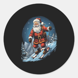 Adesivo Redondo Natal Papai Noel Esquiando Esqui Natal esquiando e