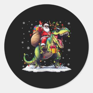 Adesivo Redondo Natal Papai Noel Montado no Dinossauro T Rex Menin