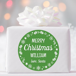 Adesivo Redondo Natal Papai Noel Nome Personalizado Verde
