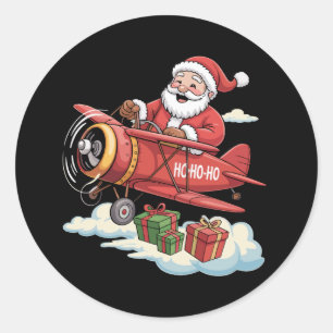 Adesivo Redondo Natal Papai Noel Piloto Voando Avião Presente