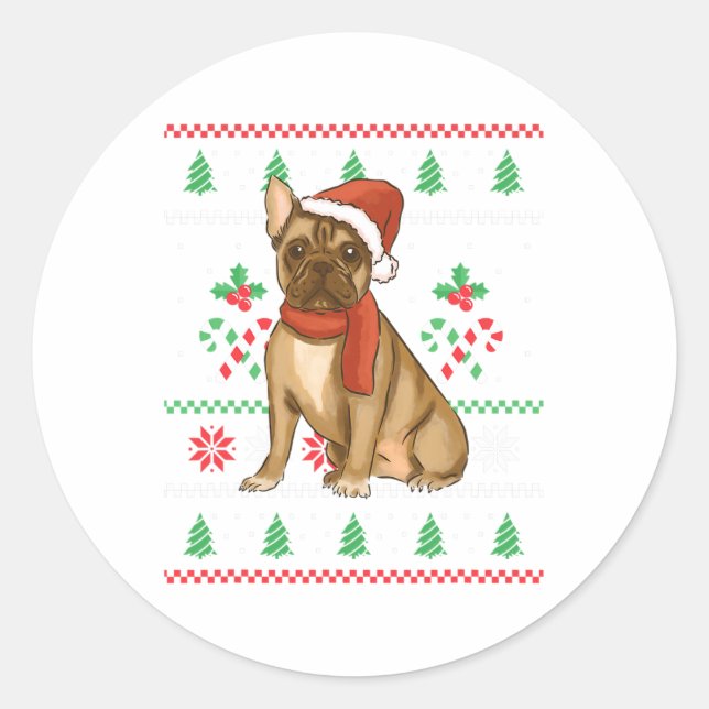 Adesivo Redondo Natal para o Buldogue Francês (Frente)