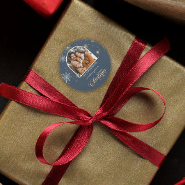 Adesivo Redondo Natal para o Marinho de Fotografias dos Flocos de 