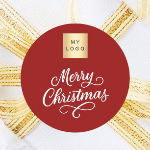 Adesivo Redondo Natal para o negócio dos guiões brancos vermelhos