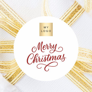 Adesivo Redondo Natal para o negócio dos guiões brancos vermelhos