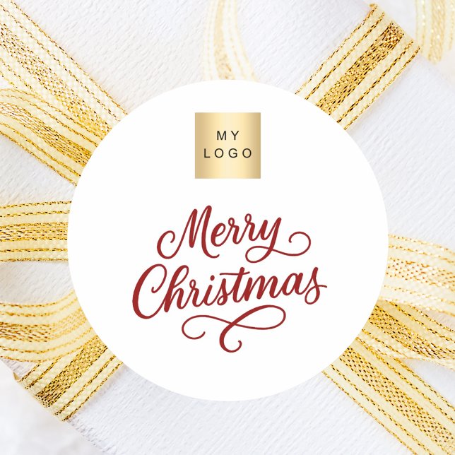 Adesivo Redondo Natal para o negócio dos guiões brancos vermelhos (Criador carregado)