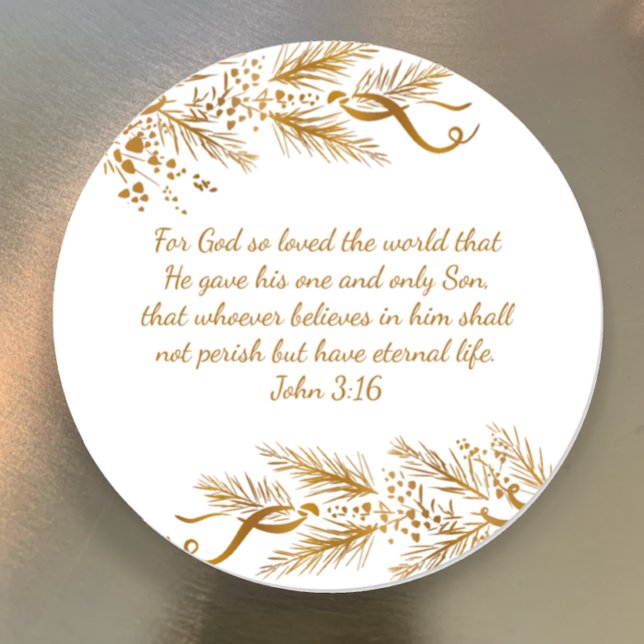 Adesivo Redondo Natal para o Ouro Elegante da Escritura de Bíblia  (John 3:16 For God so love the world custom scripture elegant gold Christmas sticker for gifts cards.)