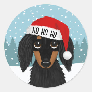 Adesivo Redondo Natal para Papais noeis de Tan Dachshund