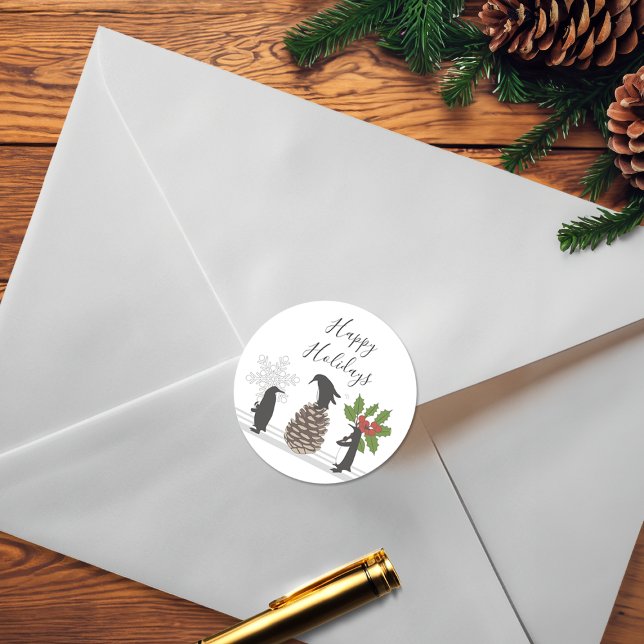 Adesivo Redondo Natal para Pinguins Engraçado Personalizado (Criador carregado)