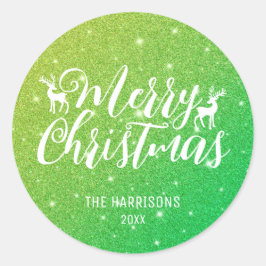 Adesivo Redondo Natal para Reindeiros Brancos de Imagem Verde