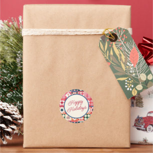 Adesivo Redondo Natal Patchwork Multicolor Feliz Natal