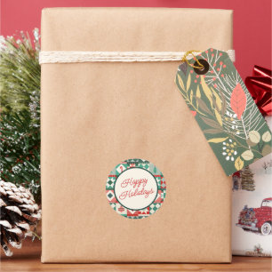 Adesivo Redondo Natal Patchwork Vermelho e Verde Feliz Natal