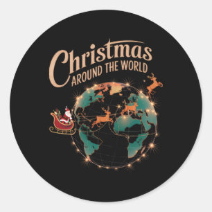 Adesivo Redondo Natal Pelo Mundo Engraçado Papai Noel Festi